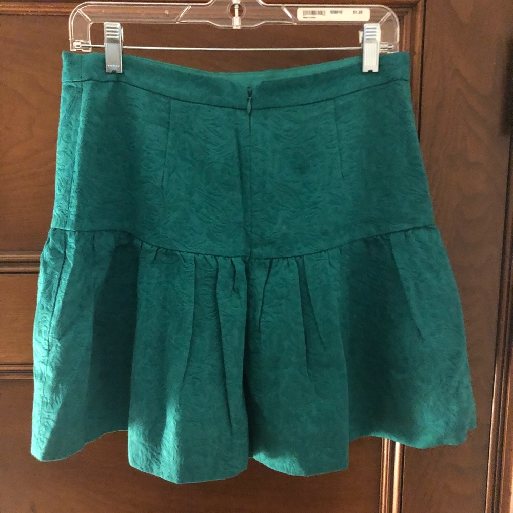 J.Crew Green Brocade Ruffle Skirt